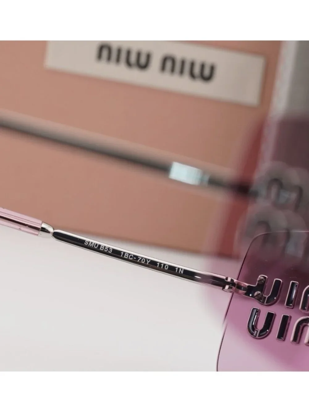 Miu Miu MUB53S 1BC70Y Shield Rimless Sunglasses – Silver / Pink